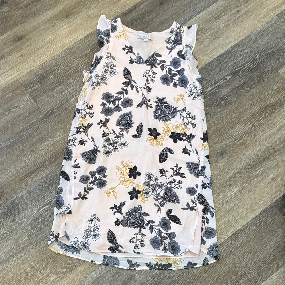 LOFT Women's Midi Dress in Pink with Yellow and Black Floral